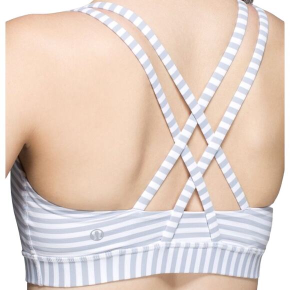 Lululemon Energy Bra Classic Stripe White Silver Fox Luxtreme Sweat Wicking 12 - Picture 1 of 5